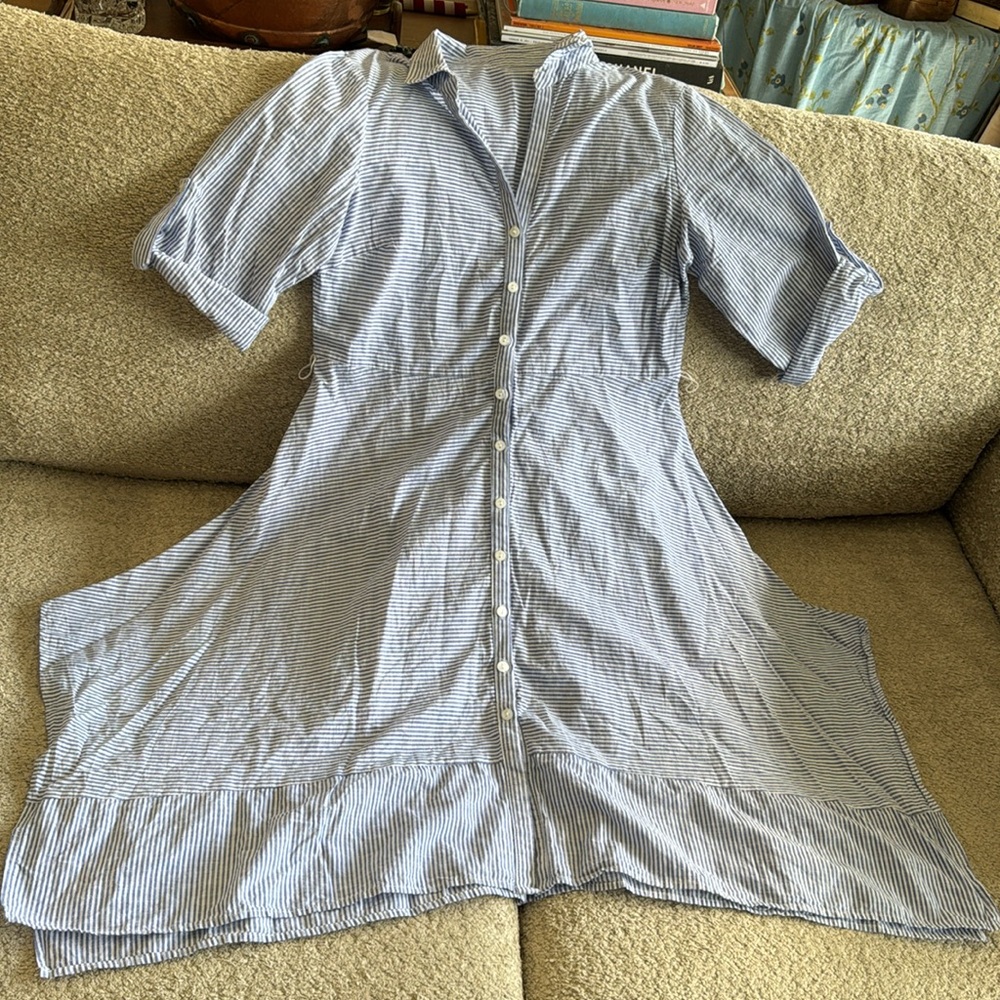 Asymmetrical Blue Striped Dress